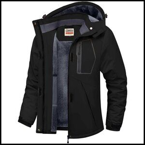 Fleece Lined Waterproof Ski Jacket Windproof Winter Coat with Hood